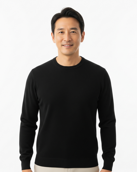 Men's Crew Neck Long Sleeve Sweater for Fall and Winter Everyday Wear Black