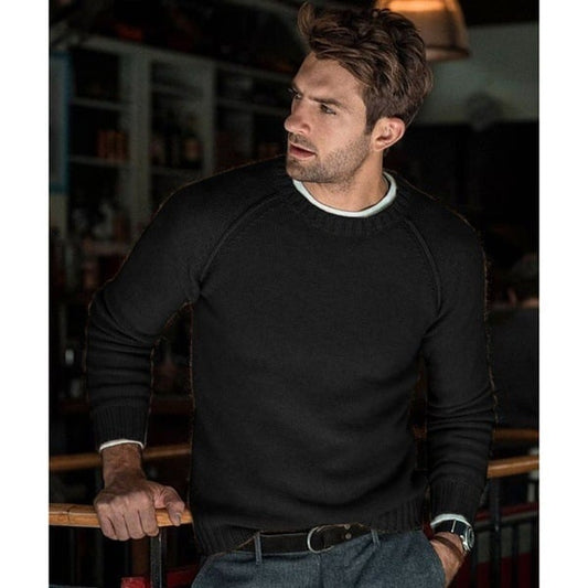 Men's Crew Neck Pullover Sweater for Fall and Winter Everyday Wear Black