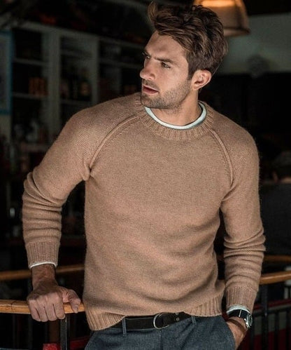 Men's Crew Neck Pullover Sweater for Fall and Winter Everyday Wear Khaki