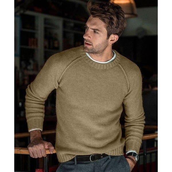 Men's Crew Neck Pullover Sweater for Fall and Winter Everyday Wear Light Brown