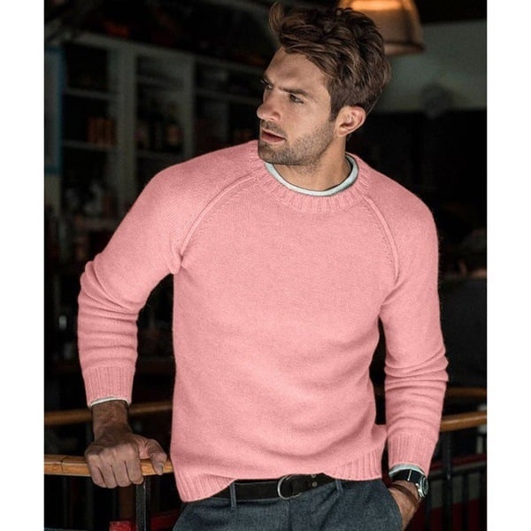 Men's Crew Neck Pullover Sweater for Fall and Winter Everyday Wear Pink