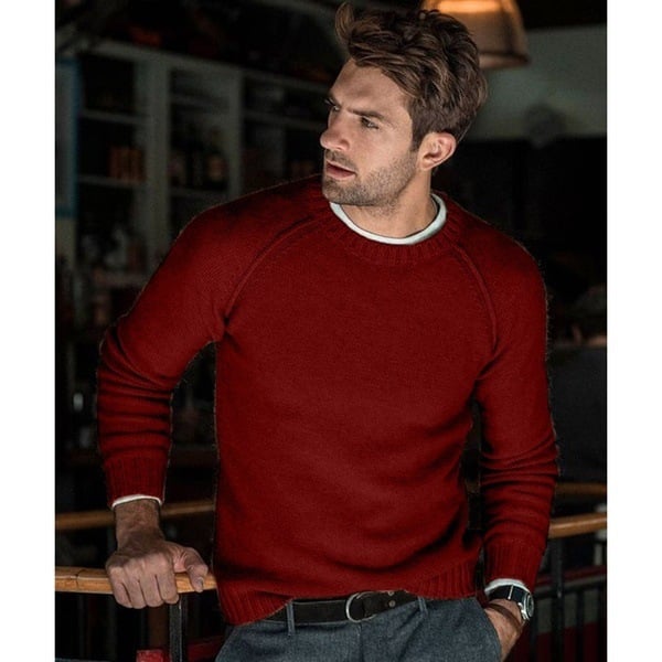 Men's Crew Neck Pullover Sweater for Fall and Winter Everyday Wear Red