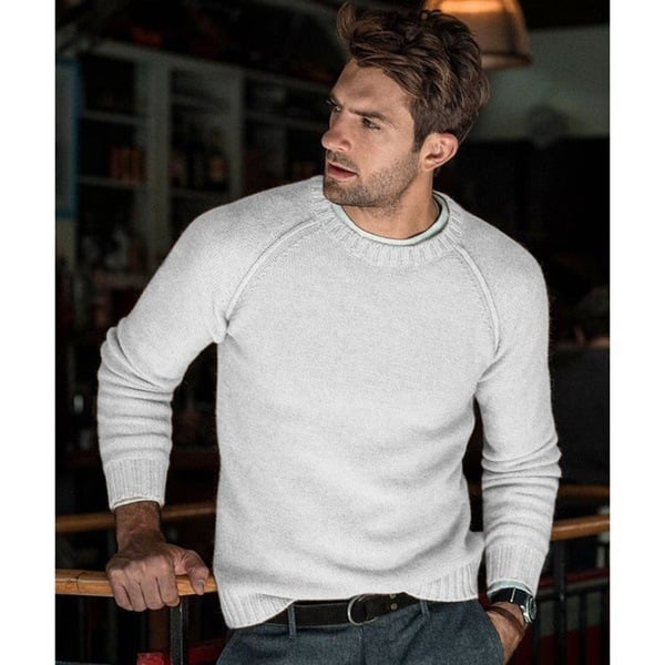 Men's Crew Neck Pullover Sweater for Fall and Winter Everyday Wear White Gray