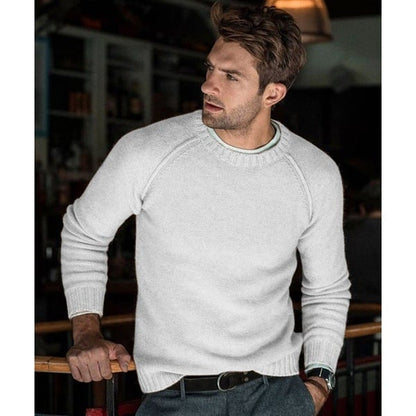 Men's Crew Neck Pullover Sweater for Fall and Winter Everyday Wear White Gray