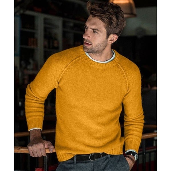 Men's Crew Neck Pullover Sweater for Fall and Winter Everyday Wear Yellow