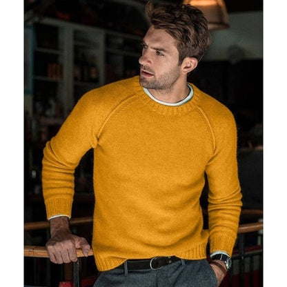 Men's Crew Neck Pullover Sweater for Fall and Winter Everyday Wear Yellow