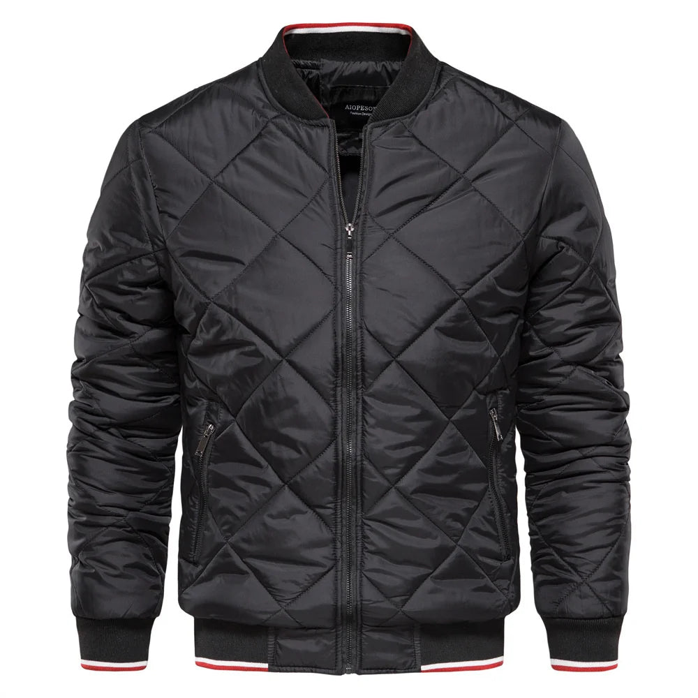 Men's Diamond Quilted Bomber Jacket for Fall and Winter Everyday Wear Black