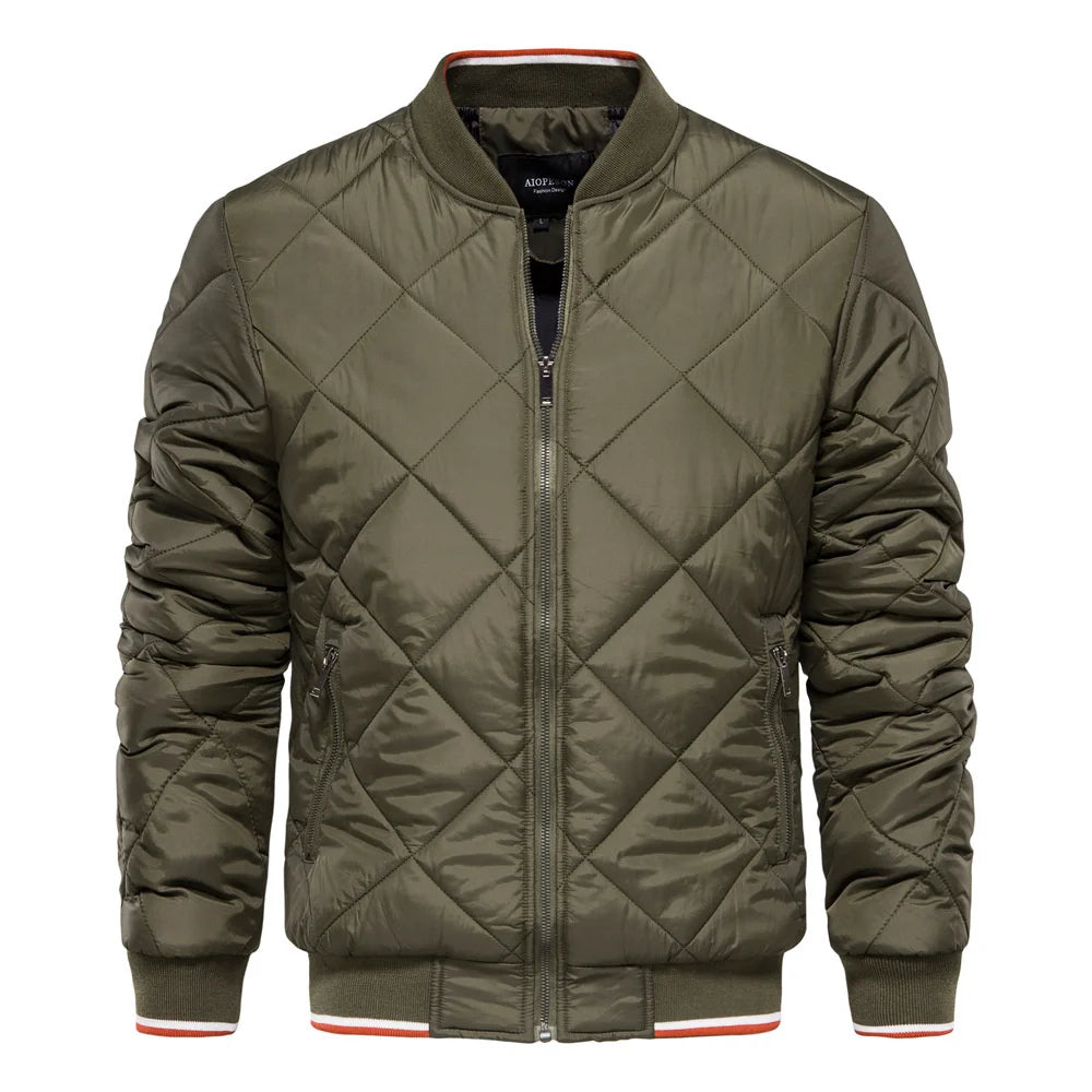 Men's Diamond Quilted Bomber Jacket for Fall and Winter Everyday Wear Green