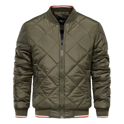 Men's Diamond Quilted Bomber Jacket for Fall and Winter Everyday Wear Green
