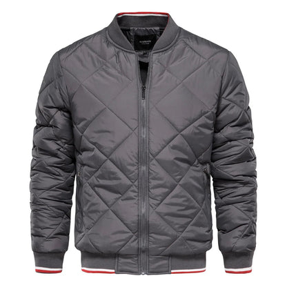 Men's Diamond Quilted Bomber Jacket for Fall and Winter Everyday Wear Gray