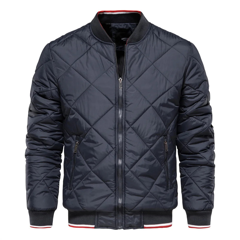 Men's Diamond Quilted Bomber Jacket for Fall and Winter Everyday Wear Navy