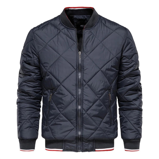 Men's Diamond Quilted Bomber Jacket for Fall and Winter Everyday Wear Navy