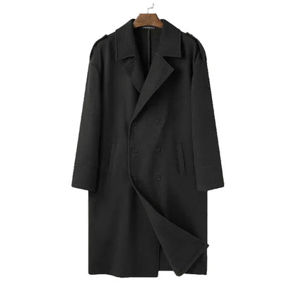 Men's Multi-Color Double-Breasted Long Coat for Fall and Winter Black