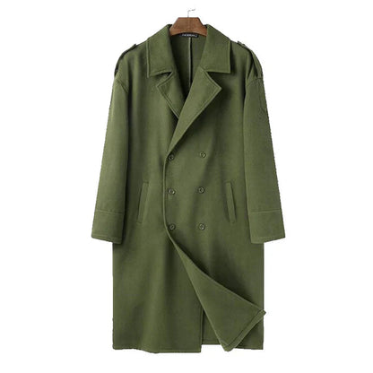 Men's Multi-Color Double-Breasted Long Coat for Fall and Winter