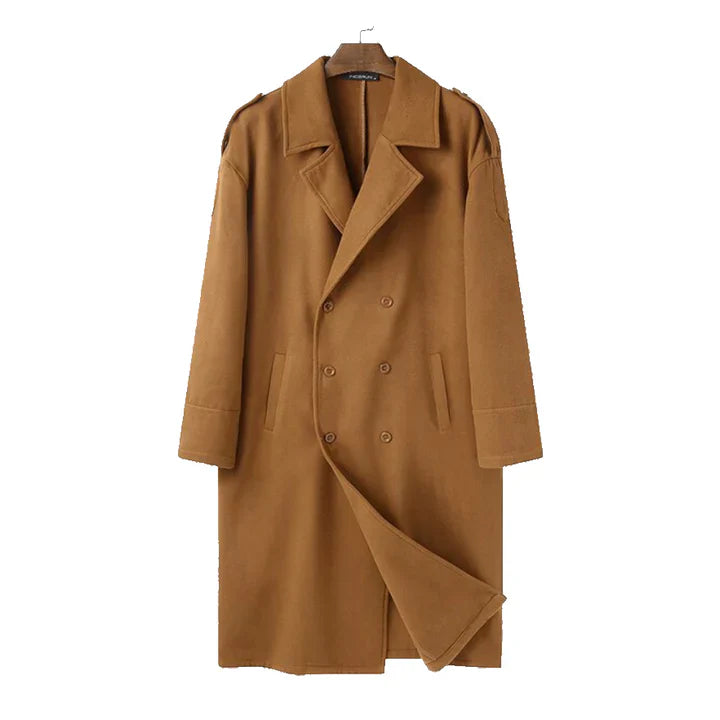 Men's Multi-Color Double-Breasted Long Coat for Fall and Winter Brown