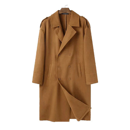 Men's Multi-Color Double-Breasted Long Coat for Fall and Winter Brown