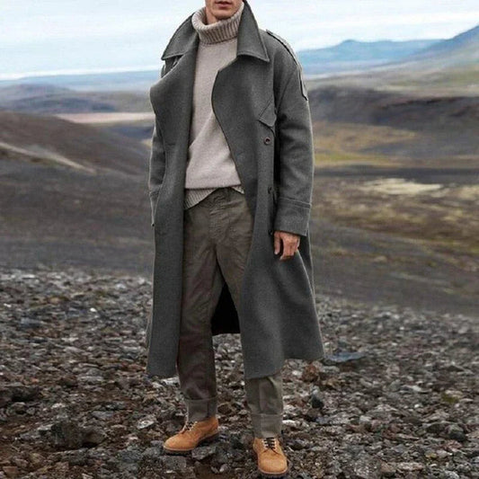 Men's Multi-Color Double-Breasted Long Coat for Fall and Winter Gray