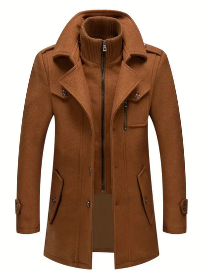 Men's Double Breasted Overcoat for Fall and Winter Everyday Wear Brown