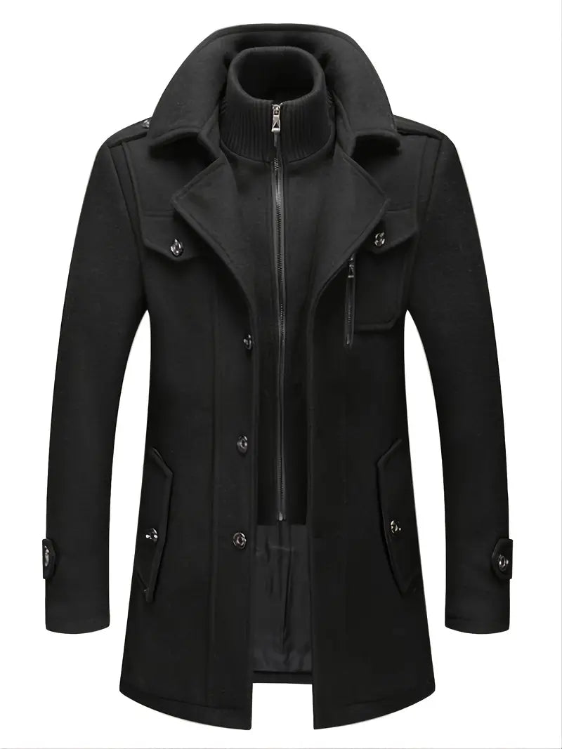 Men's Double Breasted Overcoat for Fall and Winter Everyday Wear Black