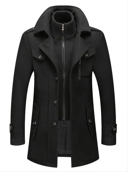 Men's Double Breasted Overcoat for Fall and Winter Everyday Wear Black