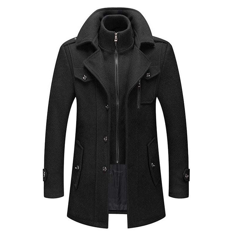 Men's Double-Breasted Pea Coat for Fall and Winter Everyday Wear Black