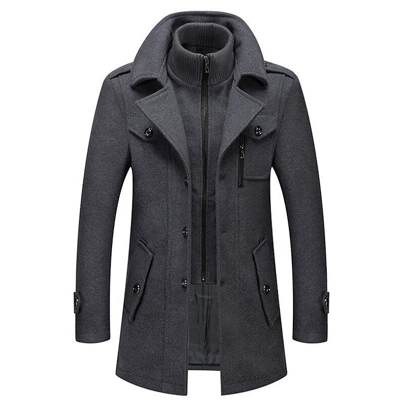 Men's Double-Breasted Pea Coat for Fall and Winter Everyday Wear Gray