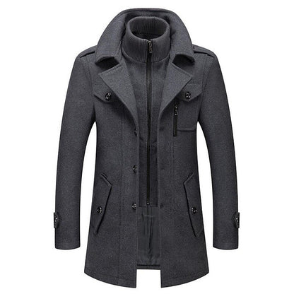 Men's Double-Breasted Pea Coat for Fall and Winter Everyday Wear Gray