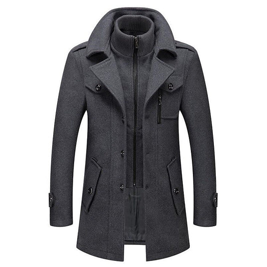 Men's Double-Breasted Pea Coat for Fall and Winter Everyday Wear Gray