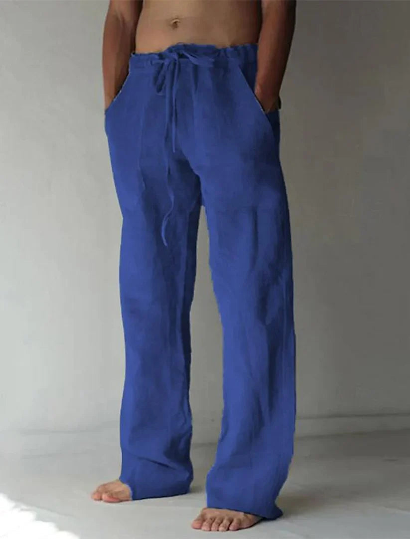 Men's Drawstring Wide Leg Trousers for Fall and Winter Everyday Wear Dark Blue
