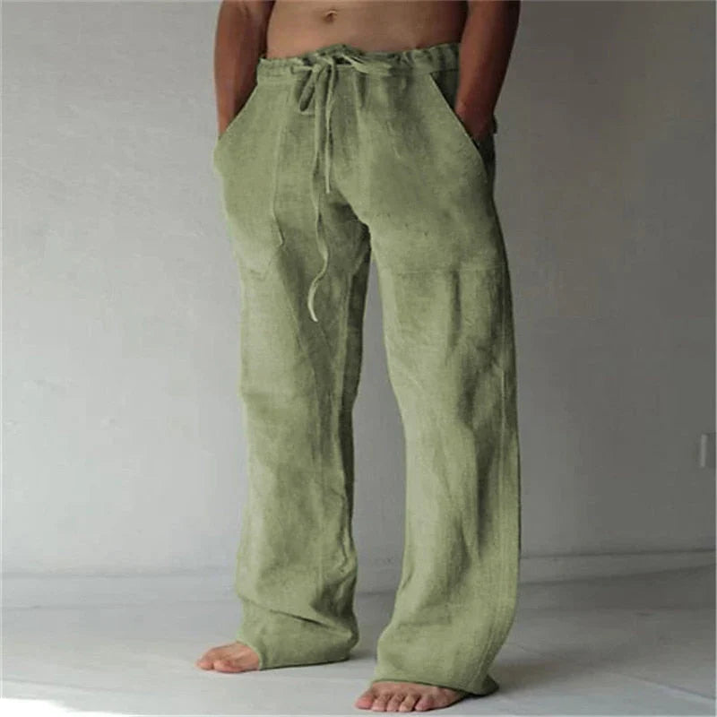 Men's Drawstring Wide Leg Trousers for Fall and Winter Everyday Wear Green