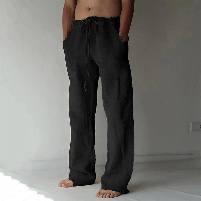 Men's Drawstring Wide Leg Trousers for Fall and Winter Everyday Wear Black