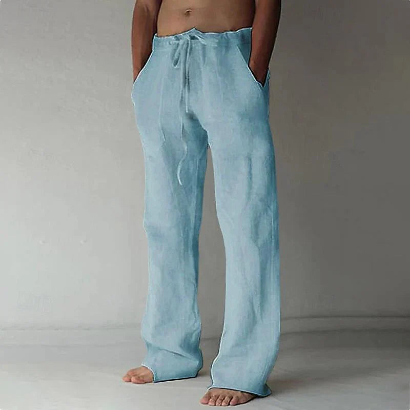 Men's Drawstring Wide Leg Trousers for Fall and Winter Everyday Wear Blue