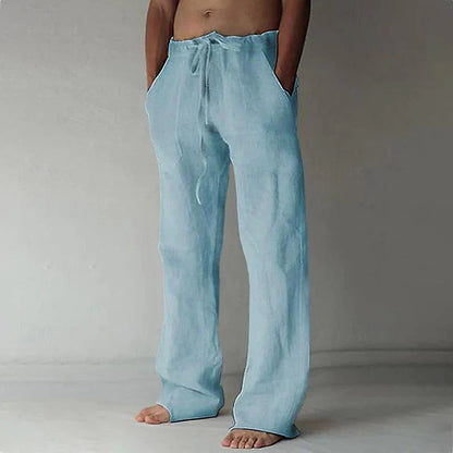 Men's Drawstring Wide Leg Trousers for Fall and Winter Everyday Wear Blue
