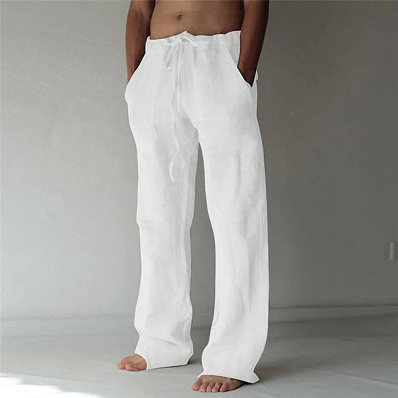Men's Drawstring Wide Leg Trousers for Fall and Winter Everyday Wear White