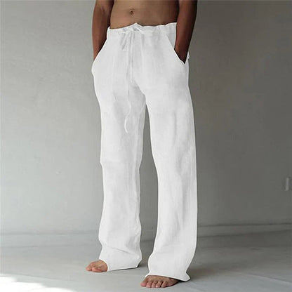 Men's Drawstring Wide Leg Trousers for Fall and Winter Everyday Wear White