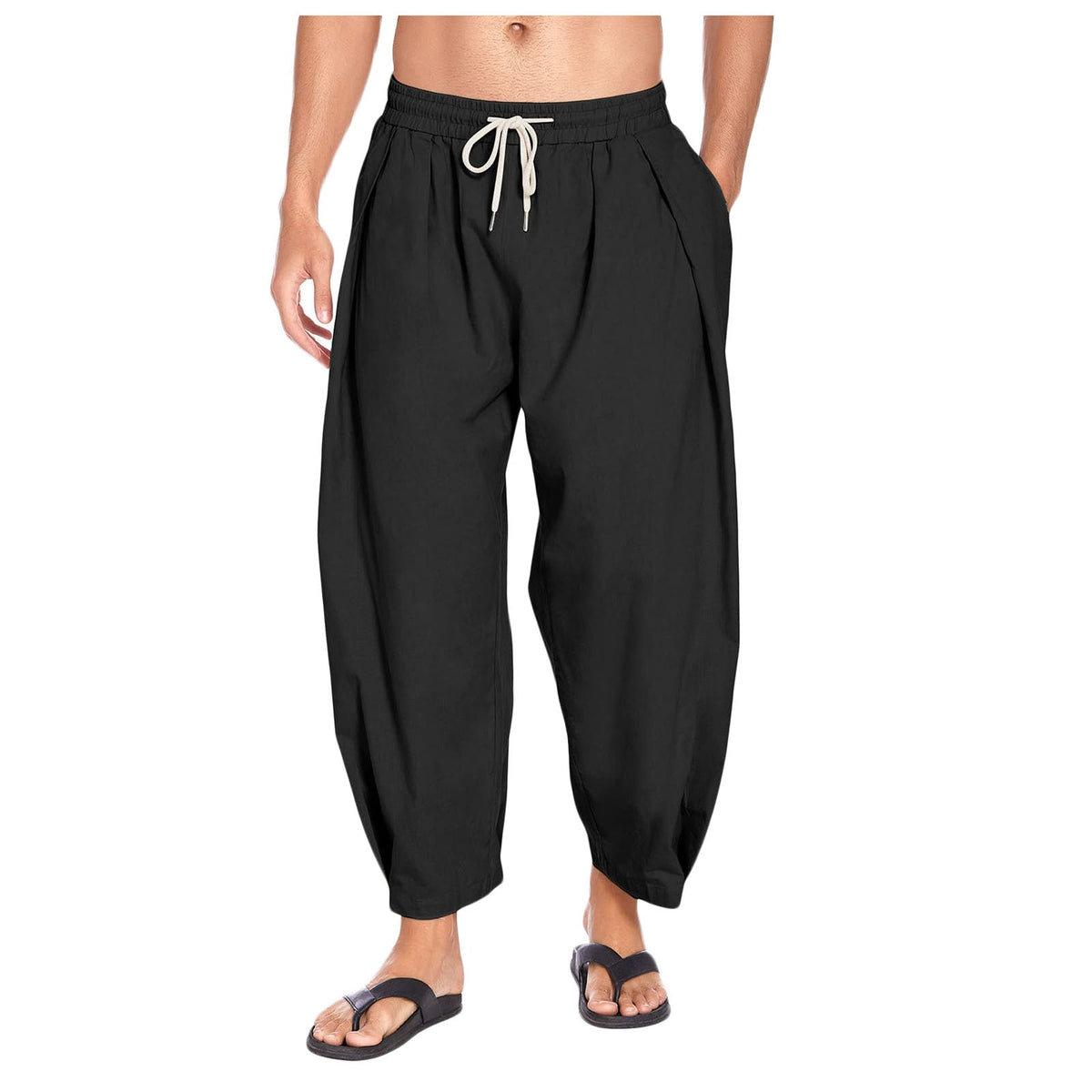 Men's Drop Crotch Harem Pants for Comfortable Style for Daily Use Black