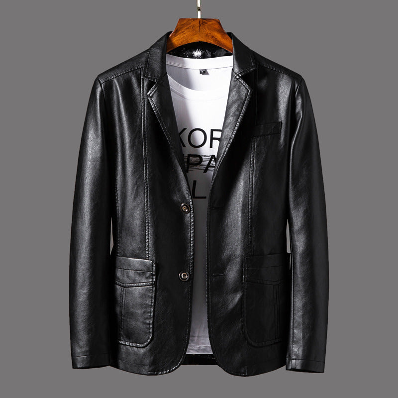 Men's Stylish Durable Leather Jacket for Fall Outerwear Black