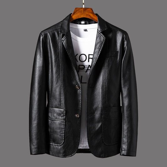 Men's Stylish Durable Leather Jacket for Fall Outerwear Black