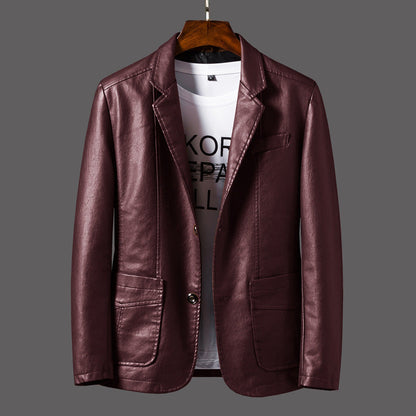 Men's Stylish Durable Leather Jacket for Fall Outerwear Wine Red