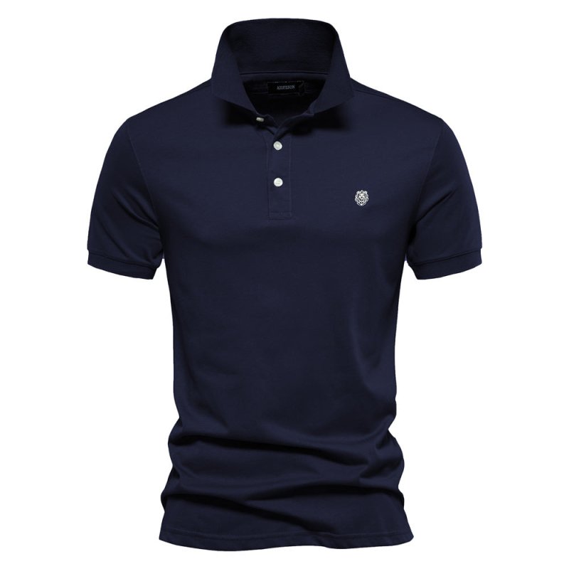 Men's Fitted Casual Polo Shirt for Fall and Winter Everyday Wear Navy Blue