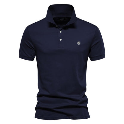 Men's Fitted Casual Polo Shirt for Fall and Winter Everyday Wear Navy Blue
