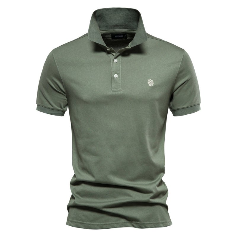 Men's Fitted Casual Polo Shirt for Fall and Winter Everyday Wear Green