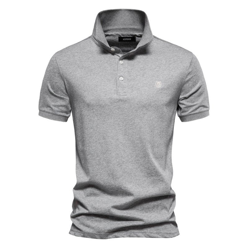 Men's Fitted Casual Polo Shirt for Fall and Winter Everyday Wear Light Gray