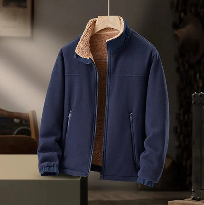 Men's Fleece Jacket with Cozy Sherpa Lining for Daily Use Dark Blue