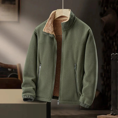Men's Fleece Jacket with Cozy Sherpa Lining for Daily Use Army Green