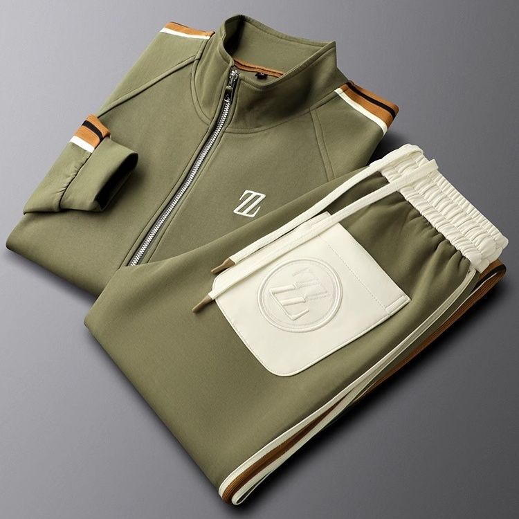 Men's Flexible Sport Tracksuit Set for Fall and Winter Everyday Wear Olive Green
