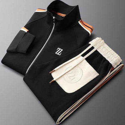 Men's Flexible Sport Tracksuit Set for Fall and Winter Everyday Wear Deep Black