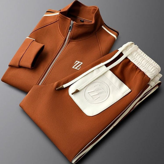 Men's Flexible Sport Tracksuit Set for Fall and Winter Everyday Wear Chestnut Brown