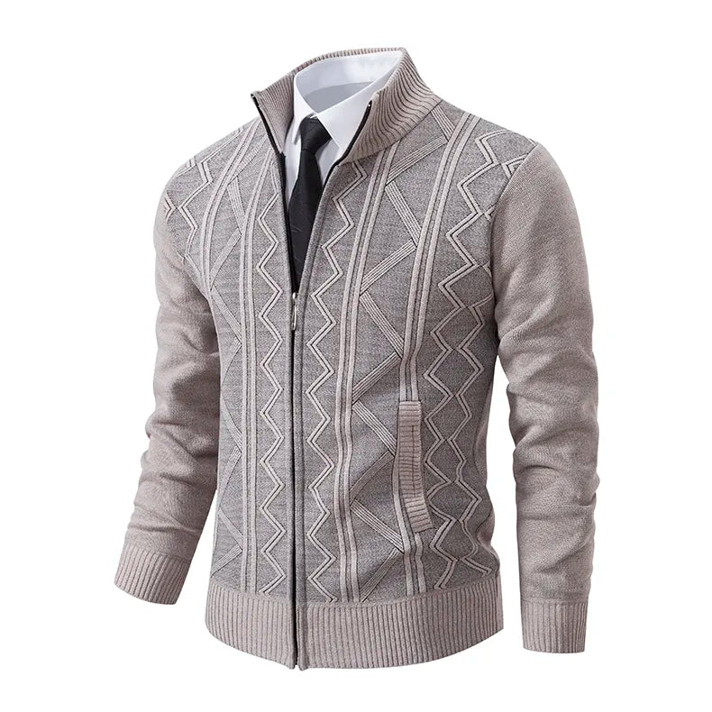 Men's Full-Zip Cardigan Sweater for Fall and Winter Everyday Wear Beige