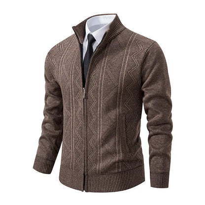 Men's Full-Zip Cardigan Sweater for Fall and Winter Everyday Wear Brown